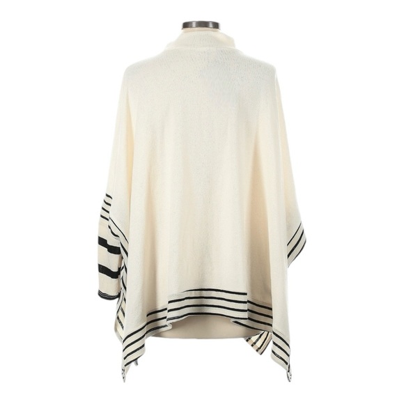12PM By Mon Ami Turtleneck Sweater Size L NWOT Ivory Stripe Neutral Poncho - Picture 2 of 8
